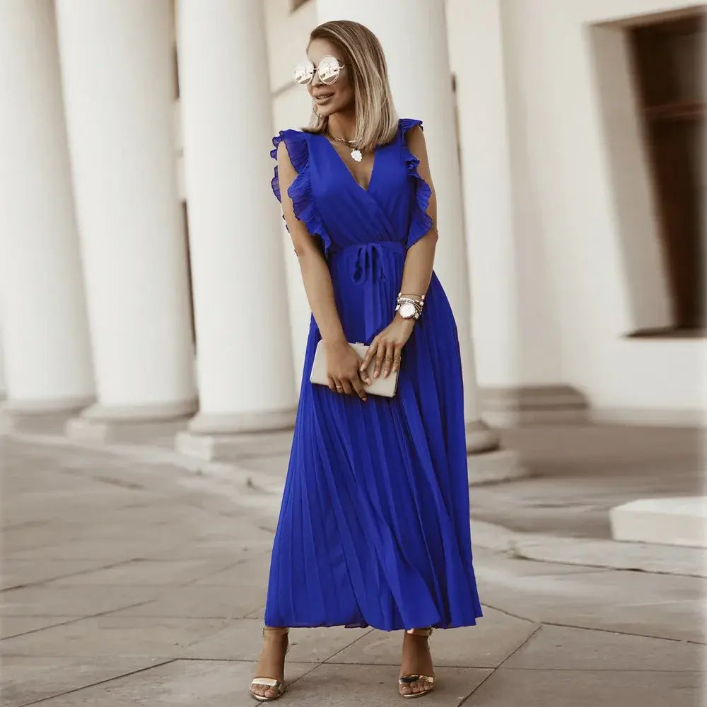 Midi šaty s volánmi a výstrihom do V dámske