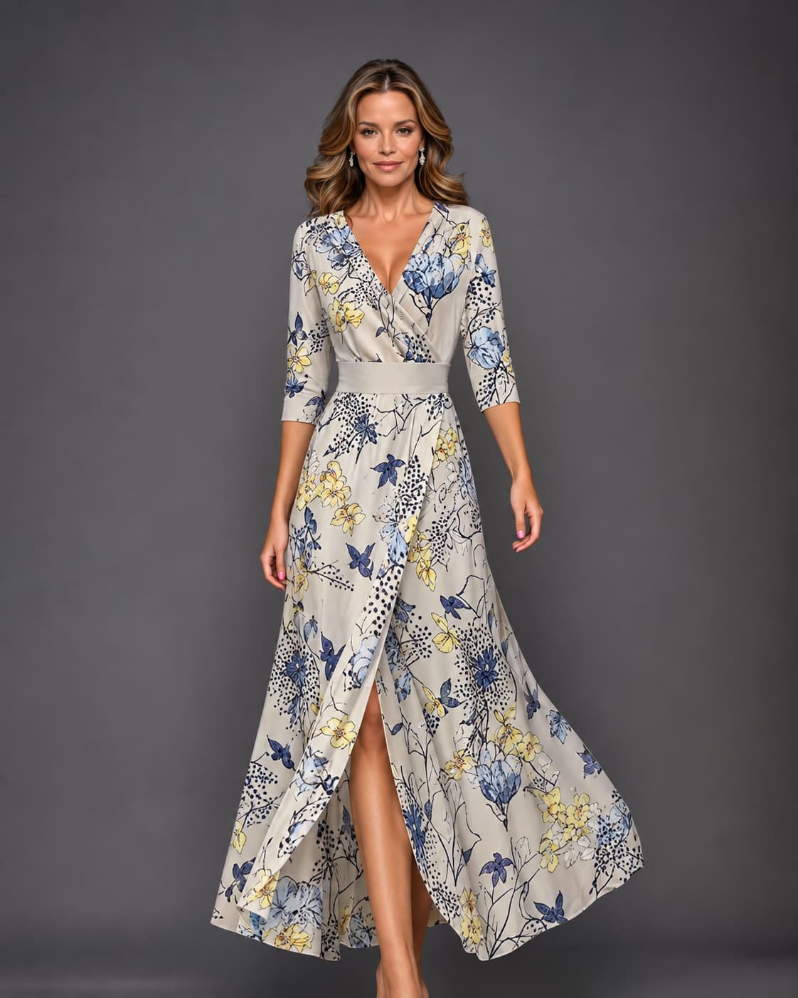 Abito maxi floreale da donna a portafoglio