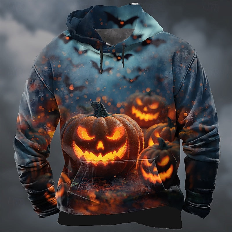 Pánska mikina s kapucňou s halloweenskymi tekvicami