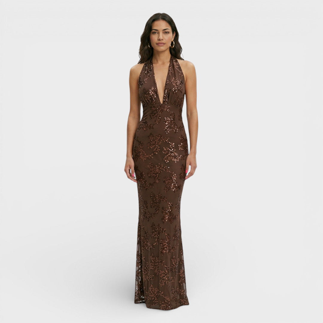 Sukienka Maxi Halter Cekiny Damska