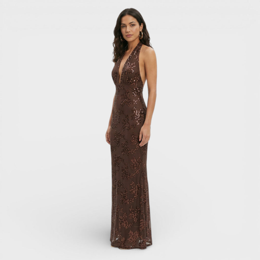 Sukienka Maxi Halter Cekiny Damska