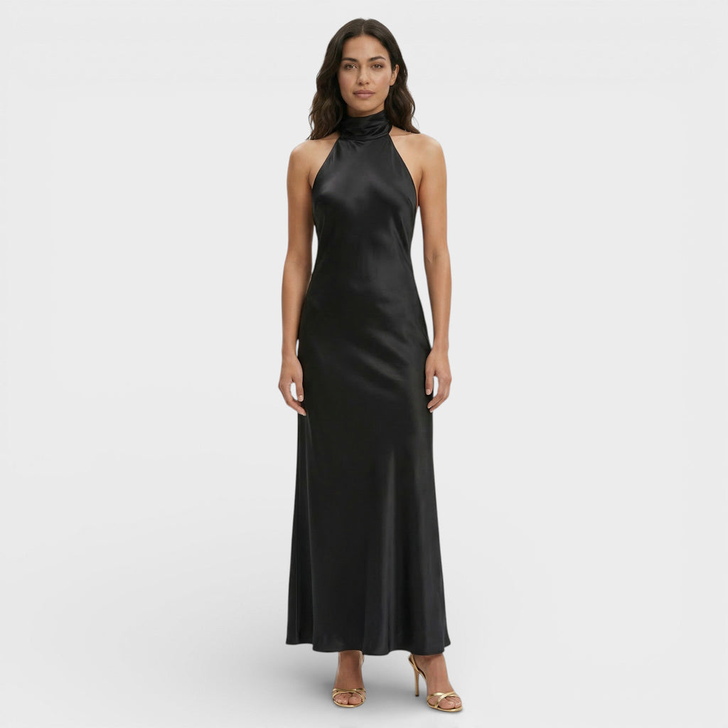 Satynowa Sukienka Maxi Halter Damska