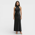 Satynowa Sukienka Maxi Halter Damska