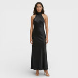 Rochie maxi de damă din satin, cu decolteu halter