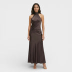 Satynowa Sukienka Maxi Halter Damska