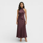 Satynowa Sukienka Maxi Halter Damska