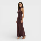 Satynowa Sukienka Maxi Halter Damska