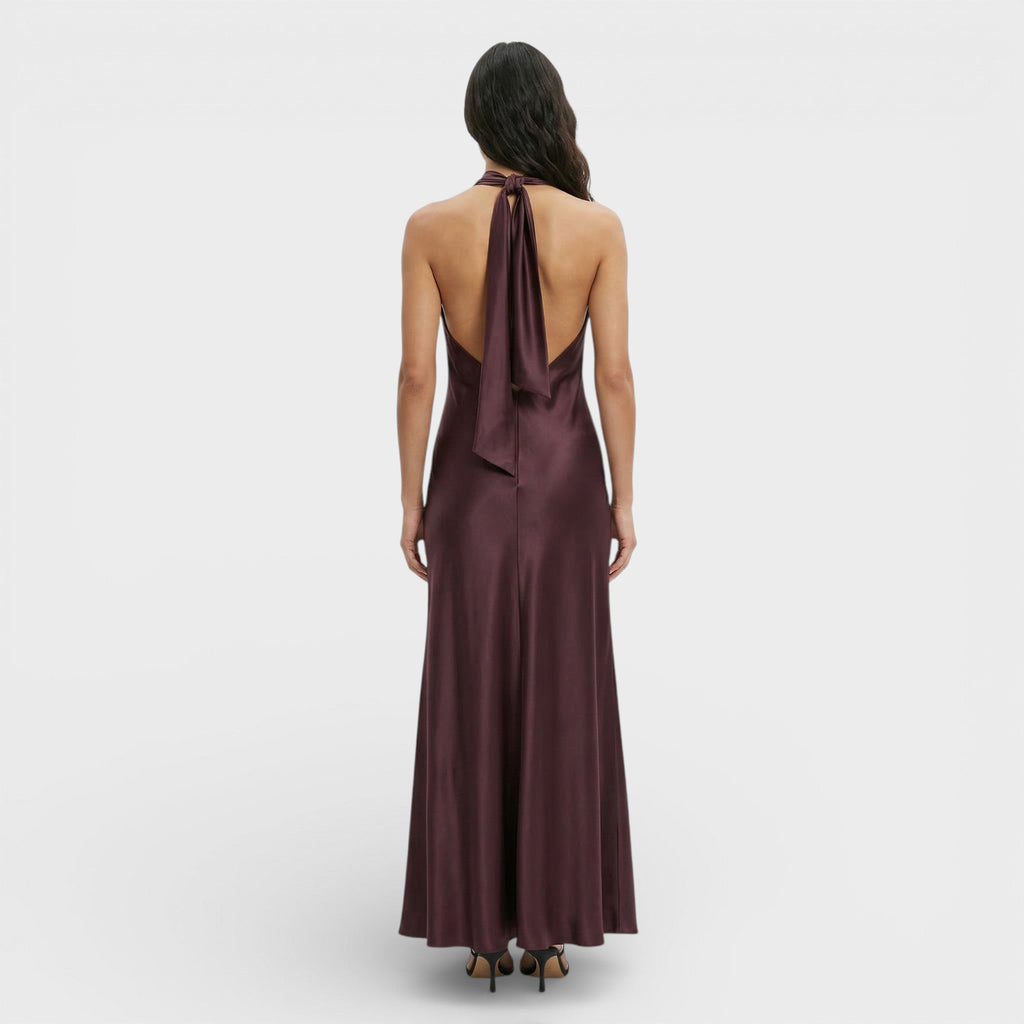 Satynowa Sukienka Maxi Halter Damska