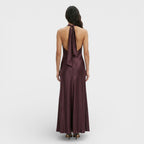 Satynowa Sukienka Maxi Halter Damska