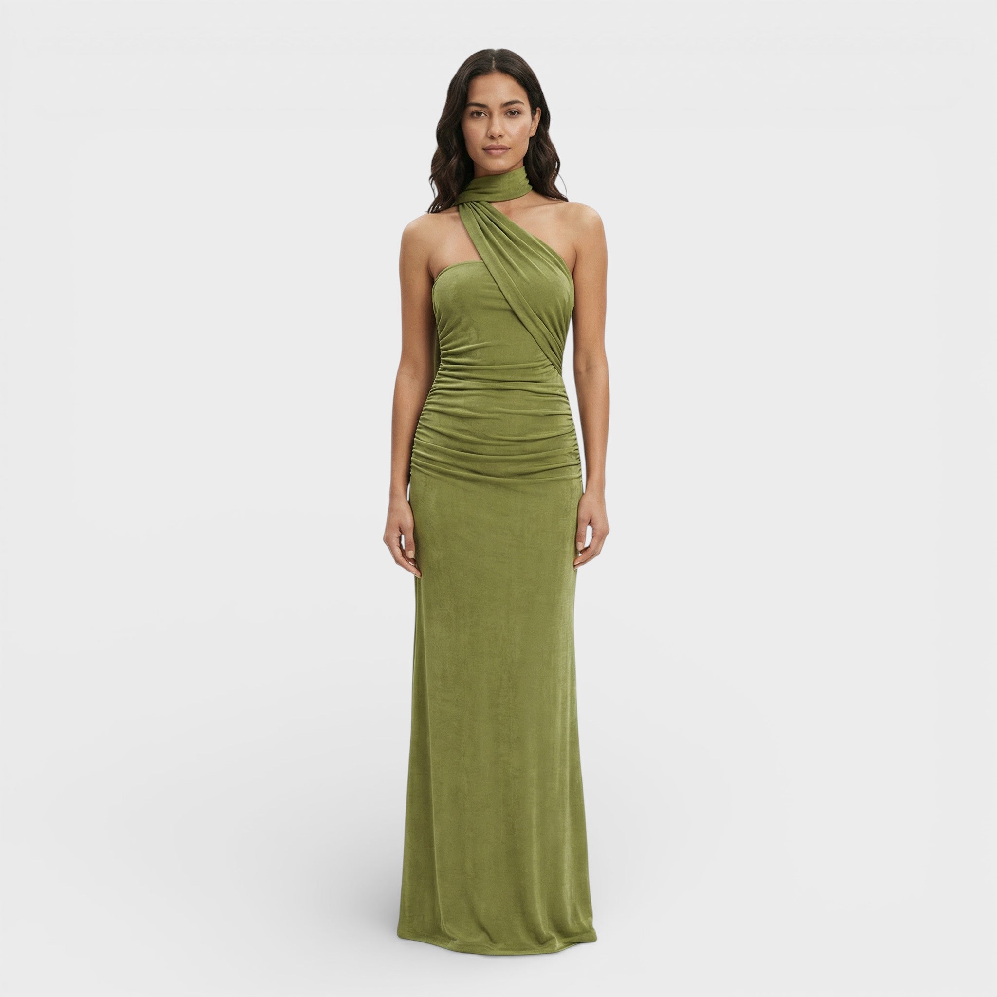 Sukienka Maxi Halter Marszczona Damska
