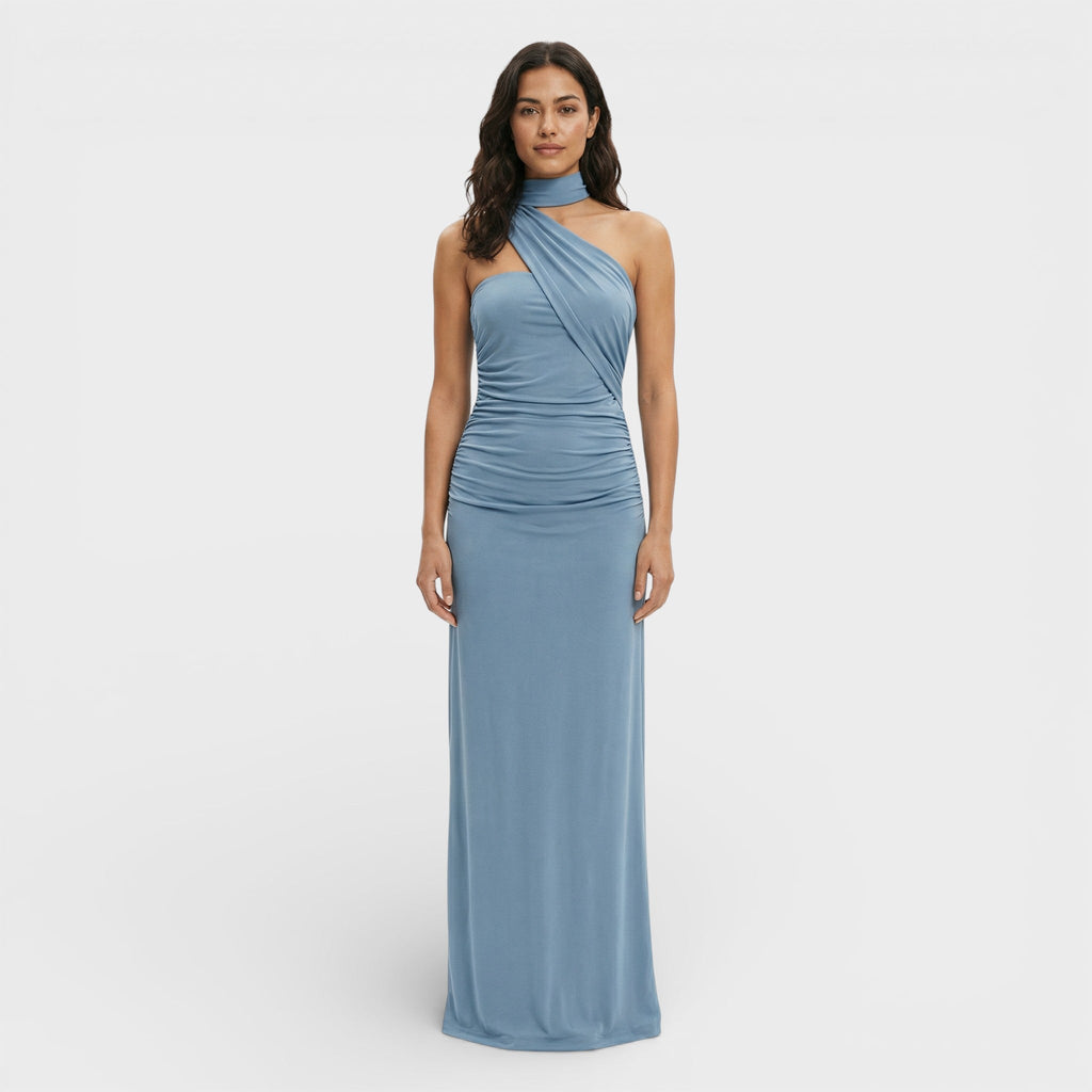 Sukienka Maxi Halter Marszczona Damska