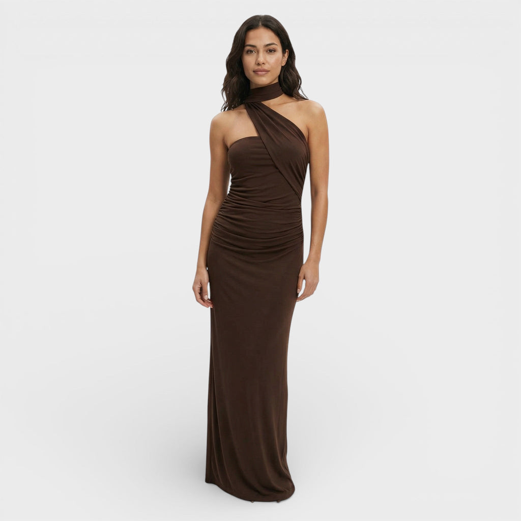 Sukienka Maxi Halter Marszczona Damska