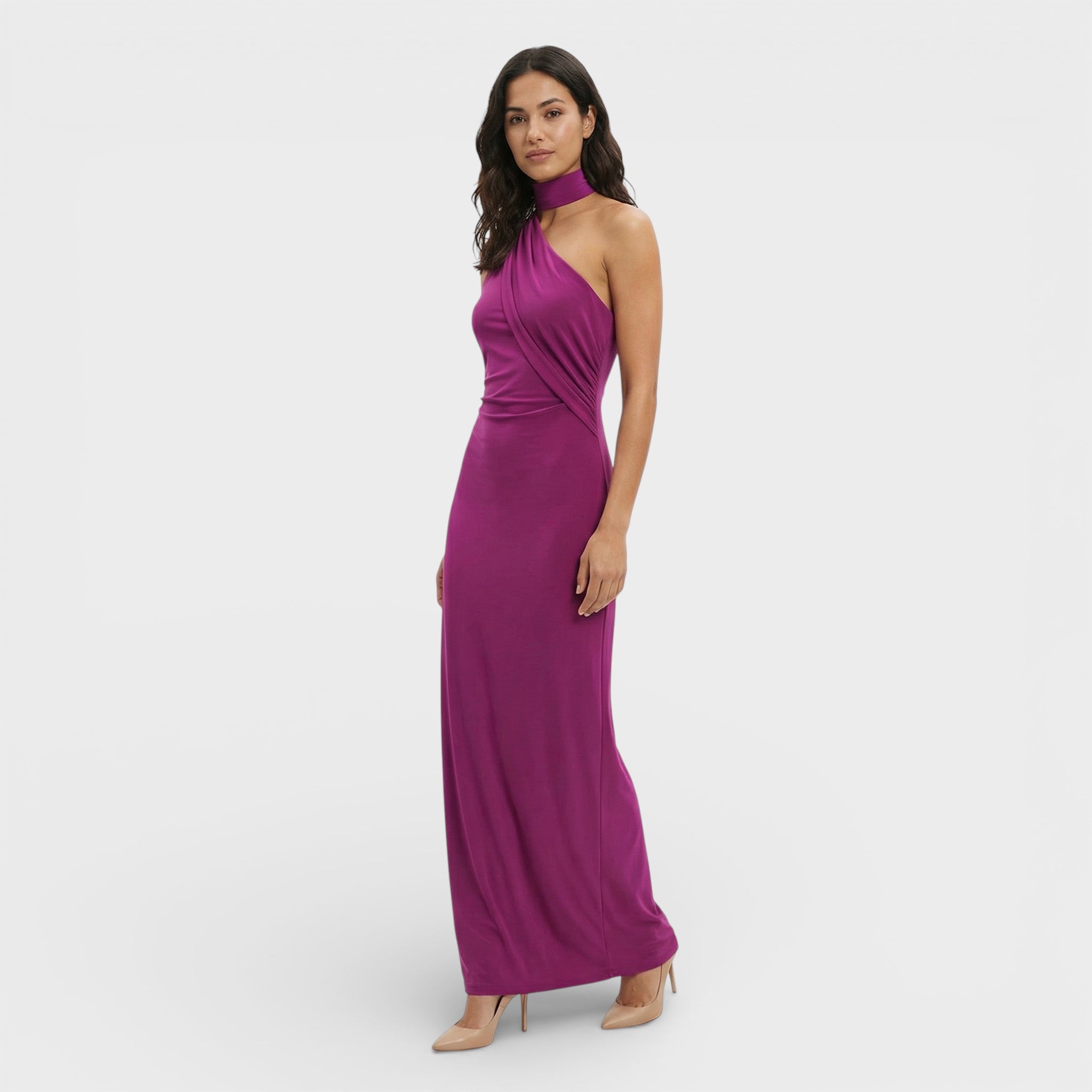 Sukienka Maxi Halter Marszczona Damska