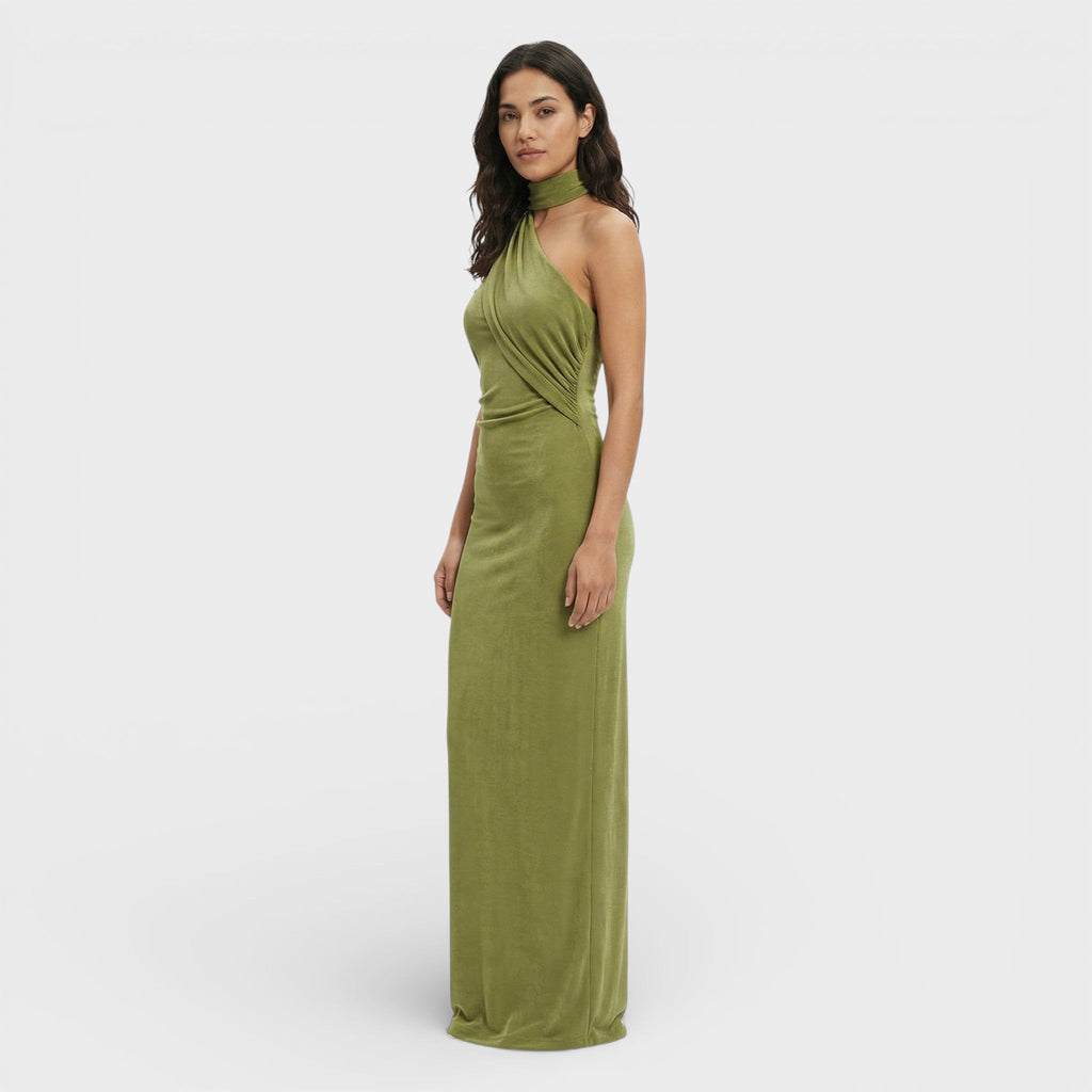 Sukienka Maxi Halter Marszczona Damska