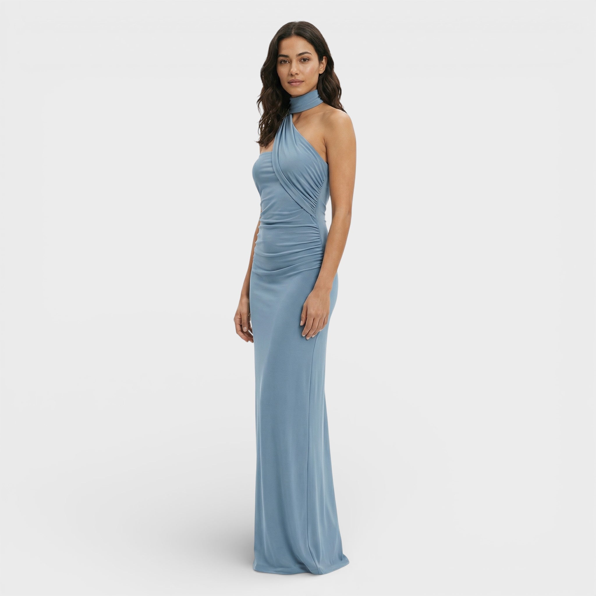 Sukienka Maxi Halter Marszczona Damska
