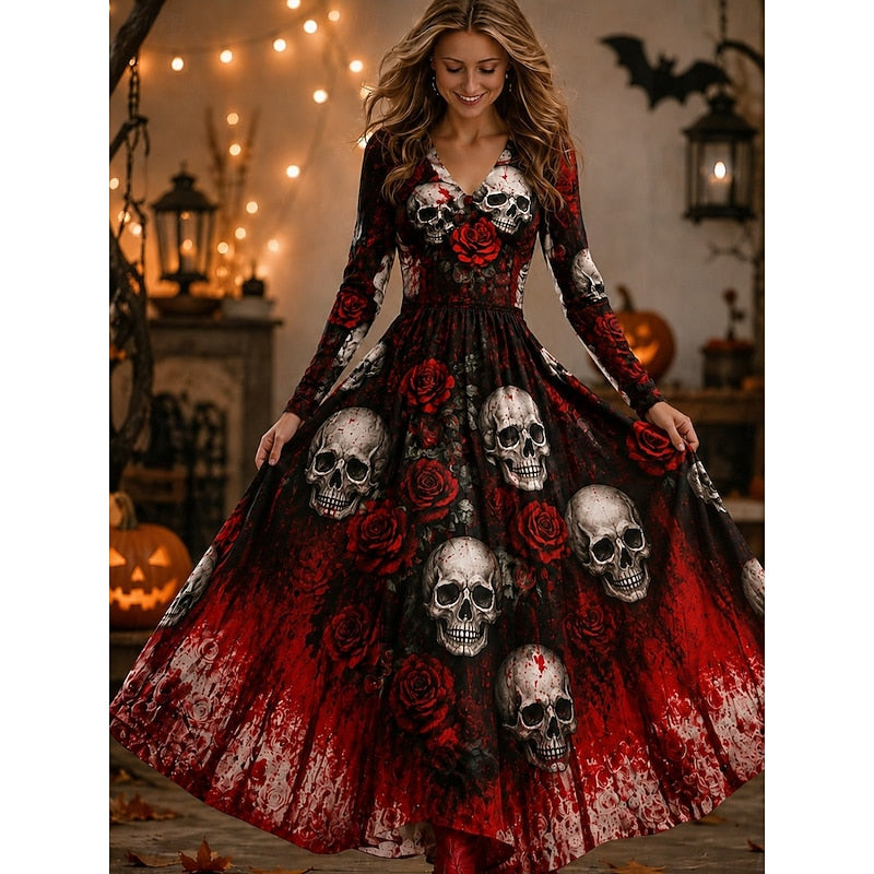 Dámské maxi šaty na Halloween s motivem kostry
