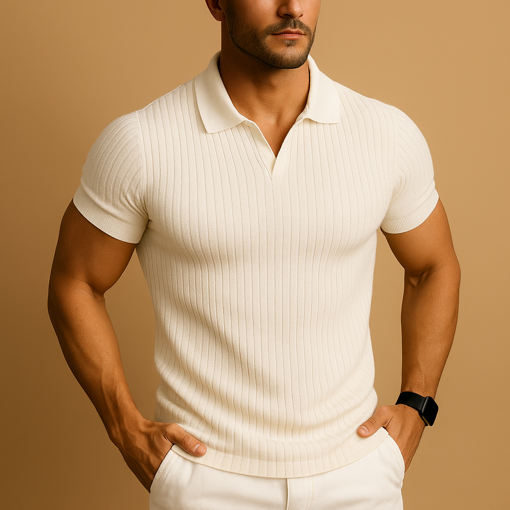 Prążkowane Polo Slim Fit Męskie