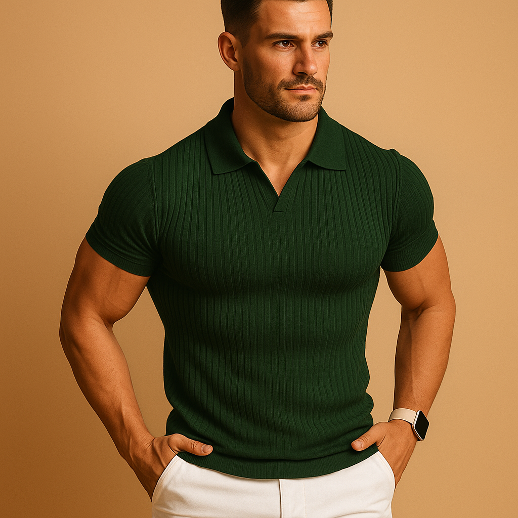 Prążkowane Polo Slim Fit Męskie