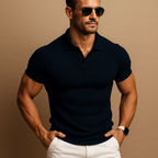 Prążkowane Polo Slim Fit Męskie