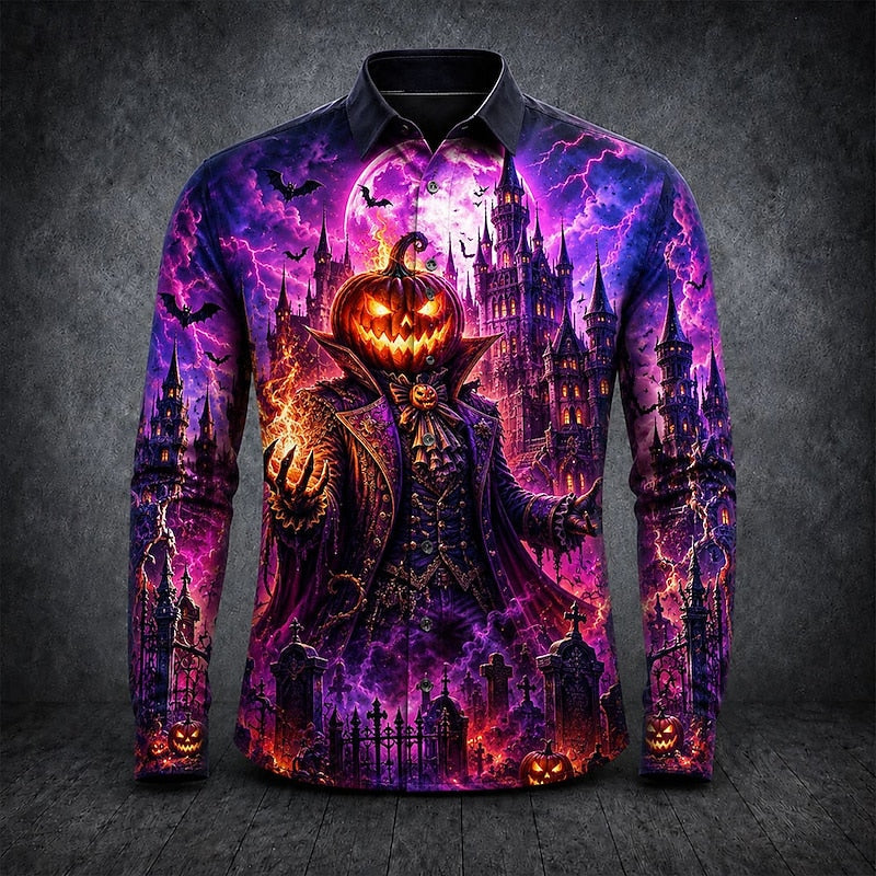 Pánská košile na Halloween s motivem dýně a dlouhým rukávem