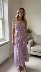 Women's Pleated Maxi Dress with Ruffle