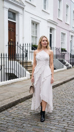 Women's Pleated Maxi Dress with Ruffle