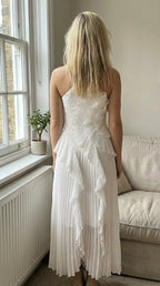 Women's Pleated Maxi Dress with Ruffle