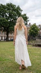 Women's Pleated Maxi Dress with Ruffle