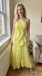 Women's Pleated Maxi Dress with Ruffle