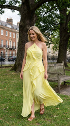 Women's Pleated Maxi Dress with Ruffle
