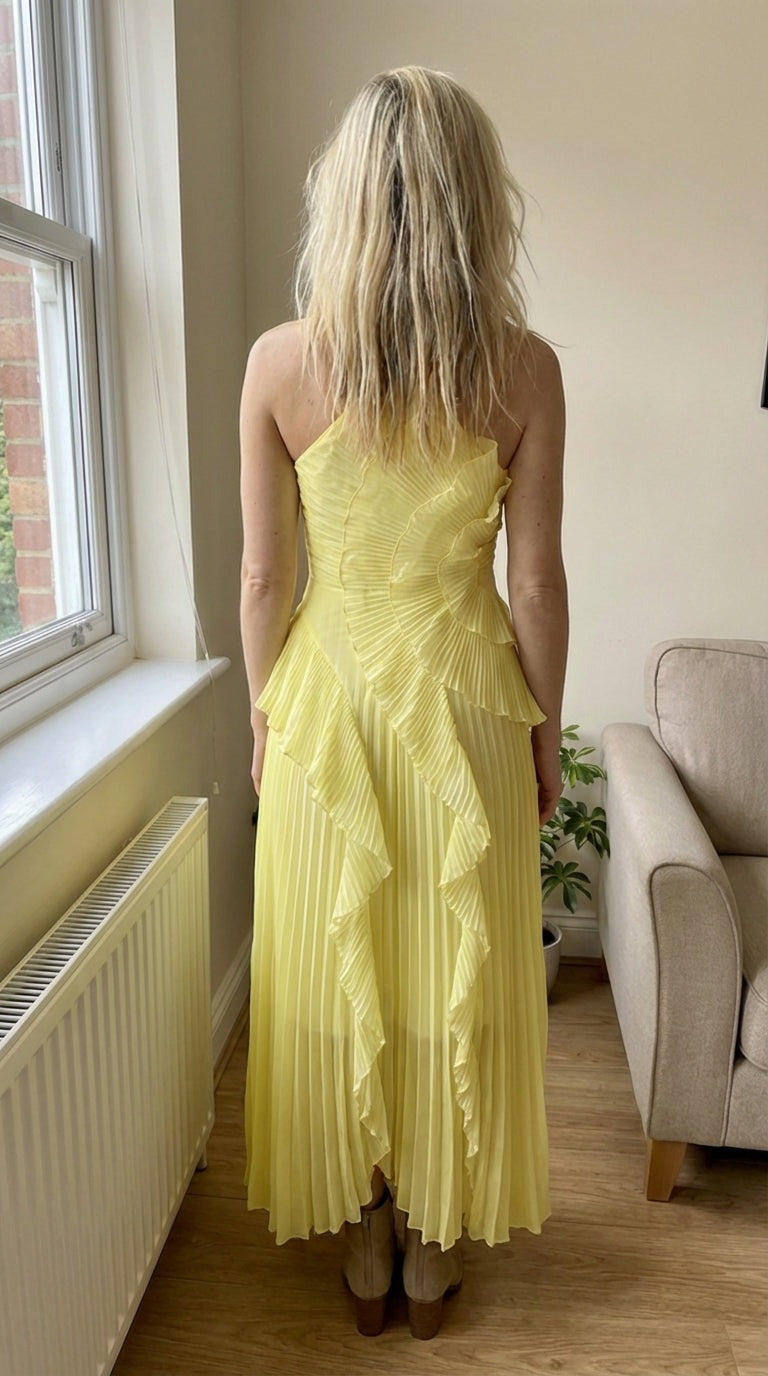 Women's Pleated Maxi Dress with Ruffle