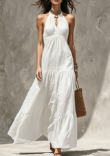 Rochie maxi halter de damă cu volane