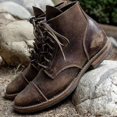 Buty Za Kostkę Sznurowane Z Przeszyciami Męskie