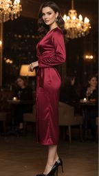 Elegantní dámské saténové midi šaty