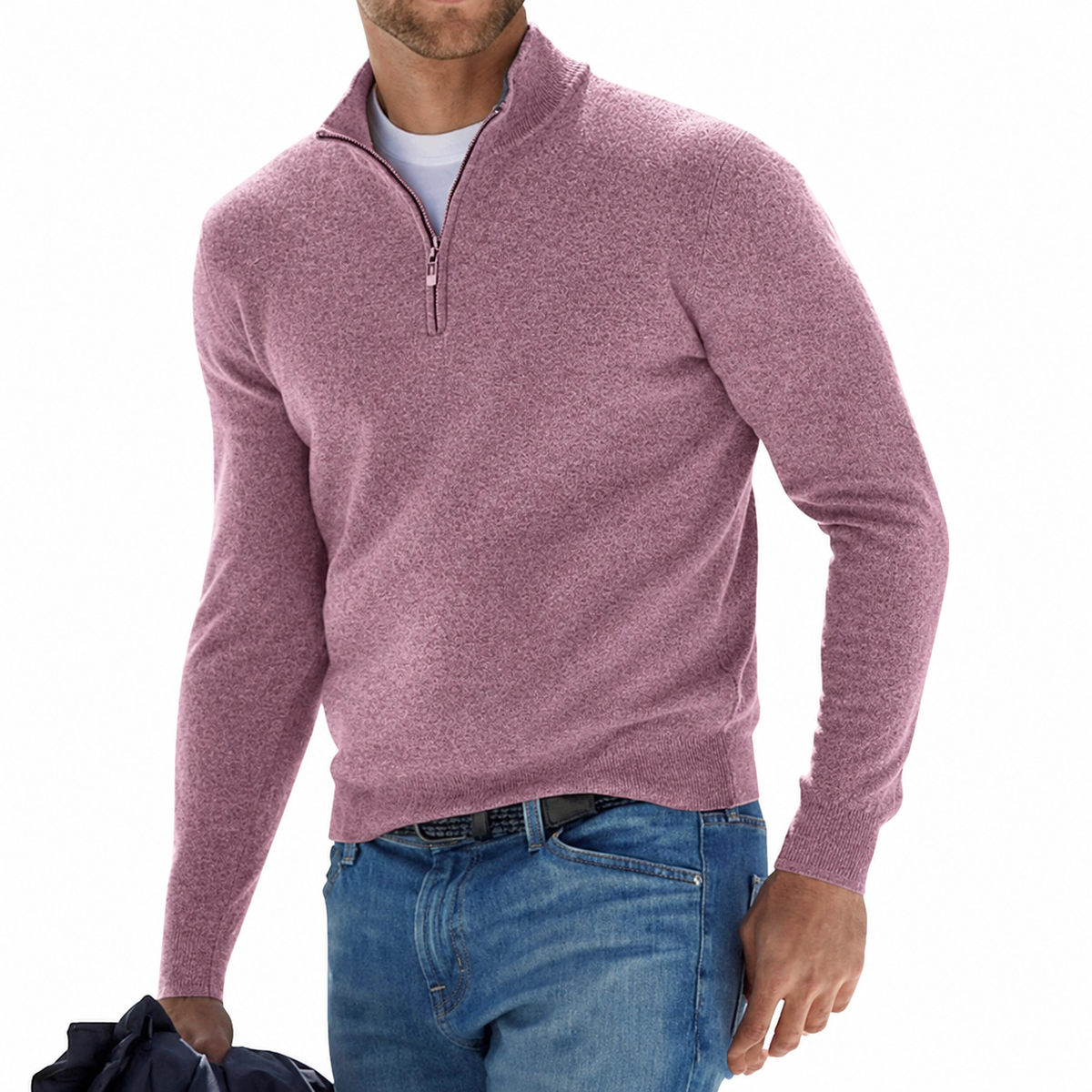 Sweter Z Kołnierzem I Krótkim Zamkiem Męski