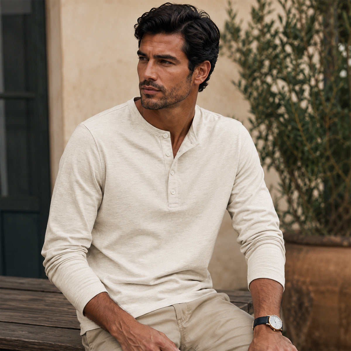 Tricou Henley de bărbați cu mânecă lungă