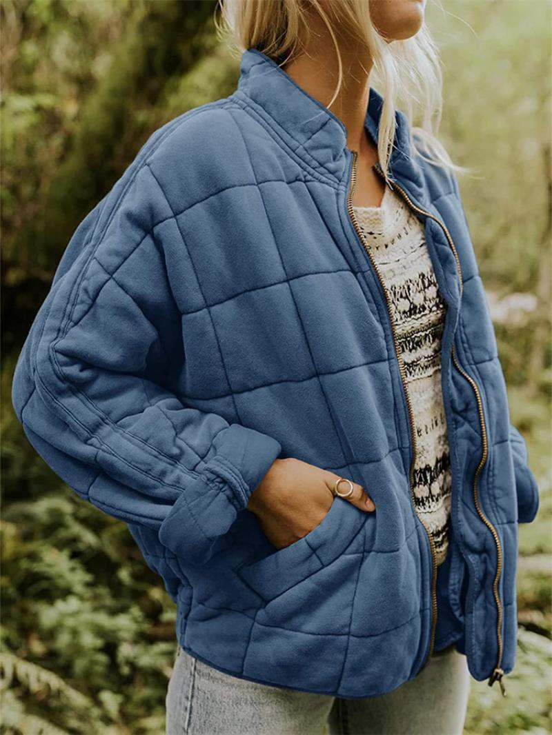 Pikowana Kurtka Oversize Na Zamek Damska