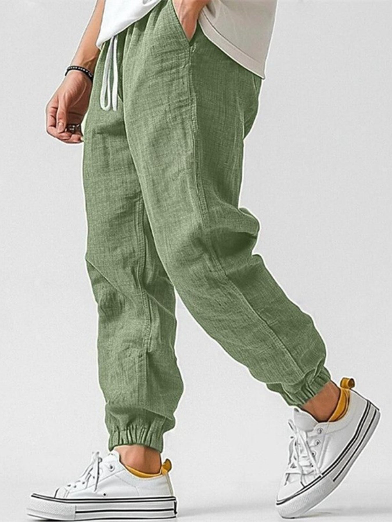 Lniane Spodnie Jogger Męskie