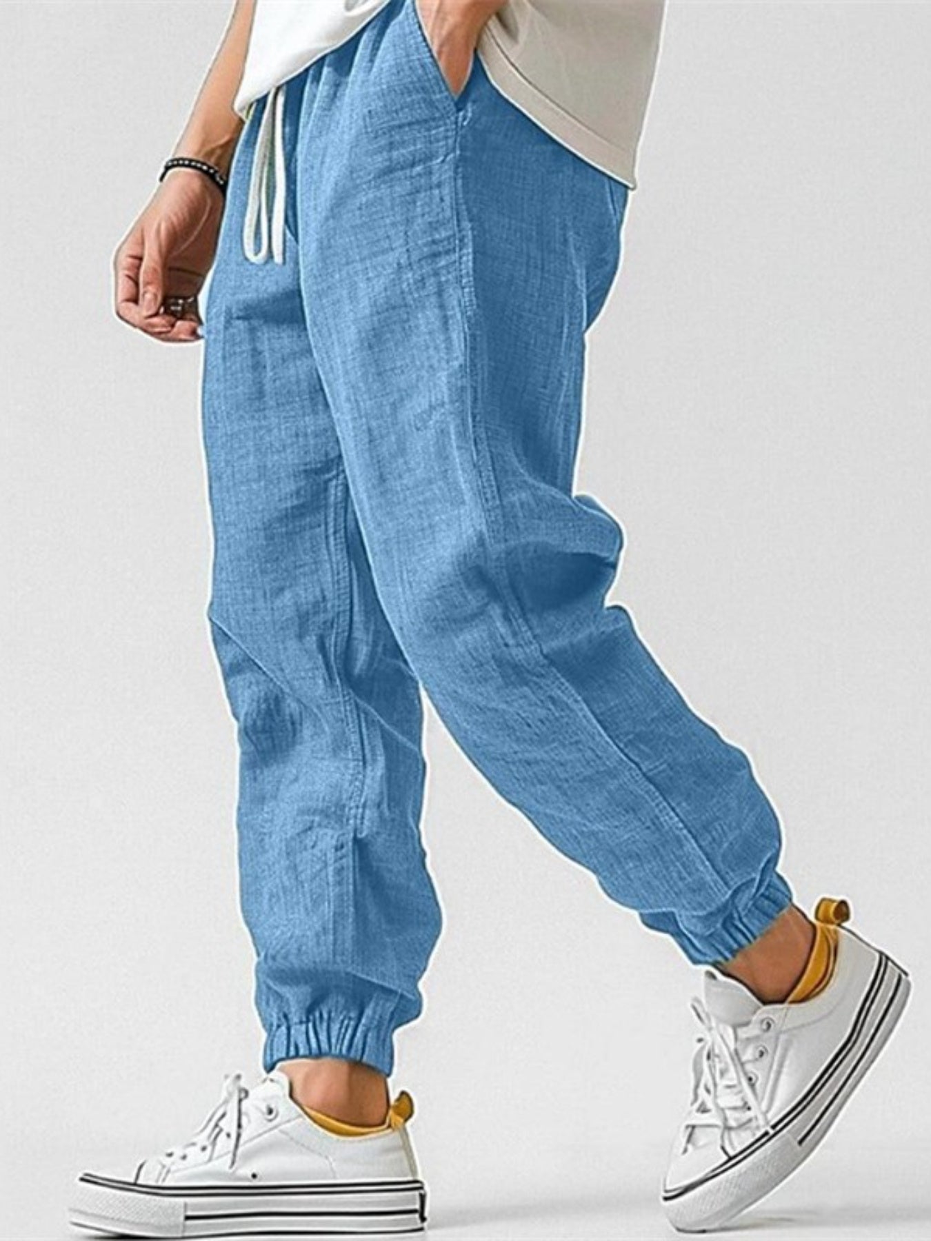 Lniane Spodnie Jogger Męskie