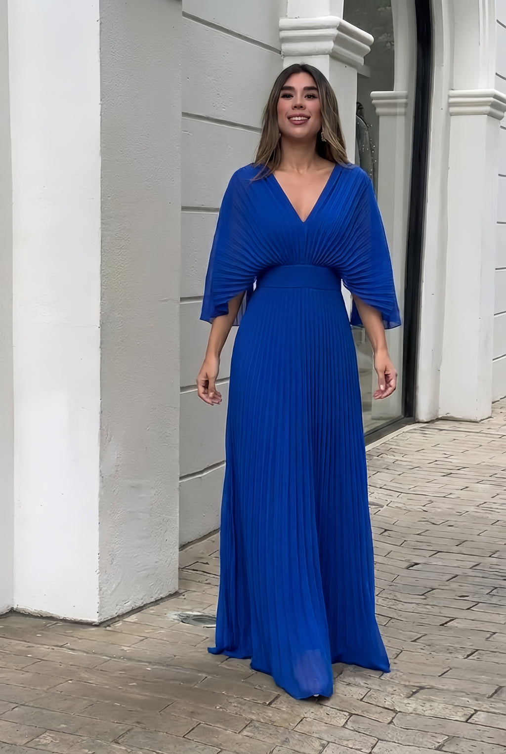 Plisowana Sukienka Maxi z Dekoltem V Damska