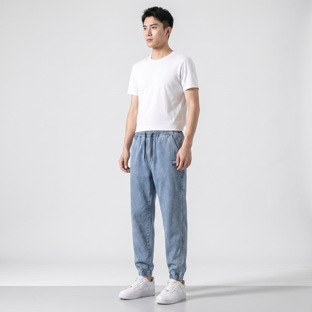 Jeansy Jogger ze Ściągaczami Męskie