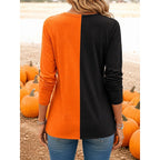 Damebluse til Halloween med græskar og lange ærmer