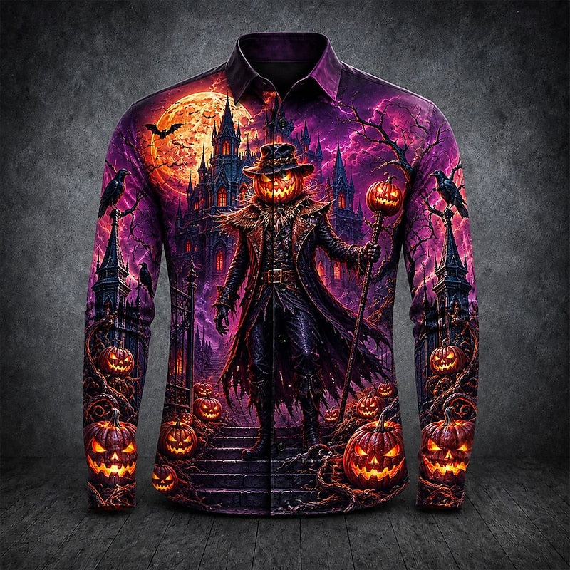 Pánská košile na Halloween s motivem dýně a dlouhým rukávem