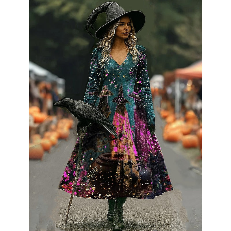 Dámské šaty na Halloween s motivem čarodějnice