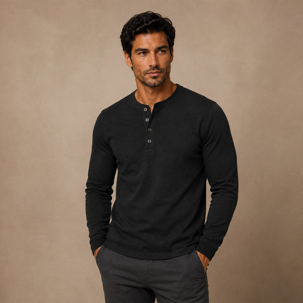 Tricou Henley de bărbați cu mânecă lungă