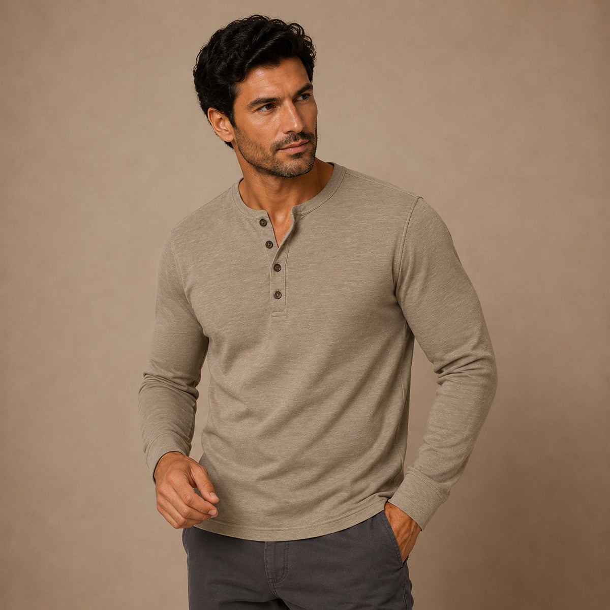 Tricou Henley de bărbați cu mânecă lungă