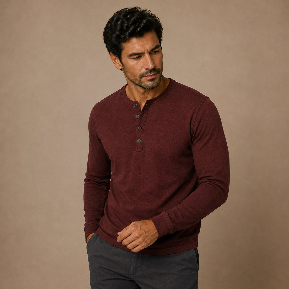 Tricou Henley de bărbați cu mânecă lungă