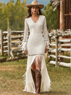 Elegancka Sukienka Maxi z Długim Rękawem Damska