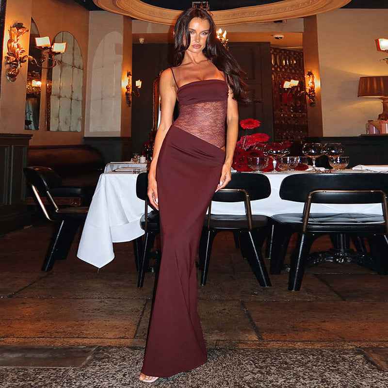 Sukienka Maxi Koronkowa Elegancka Damskie