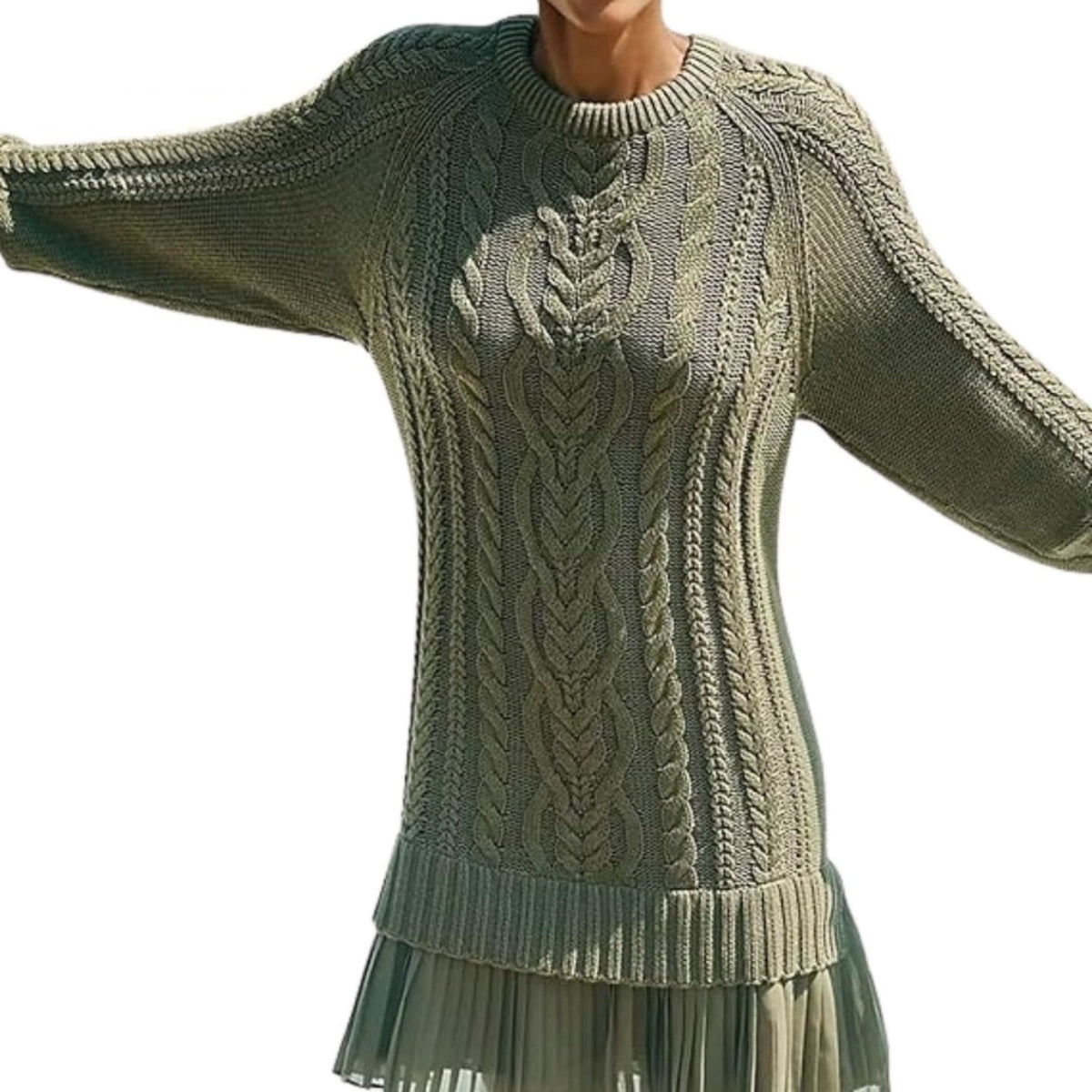 Komplet Sweter Warkoczowy i Plisowana Spódnica Damski